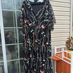 Kiyonna Floral Embroidered Black Dress